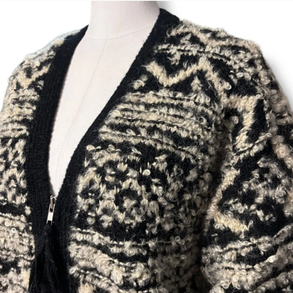 JONES NEW YORK SPORT Black & Cream Hand Knit Bouclé Mohair Cardigan VINTAGE